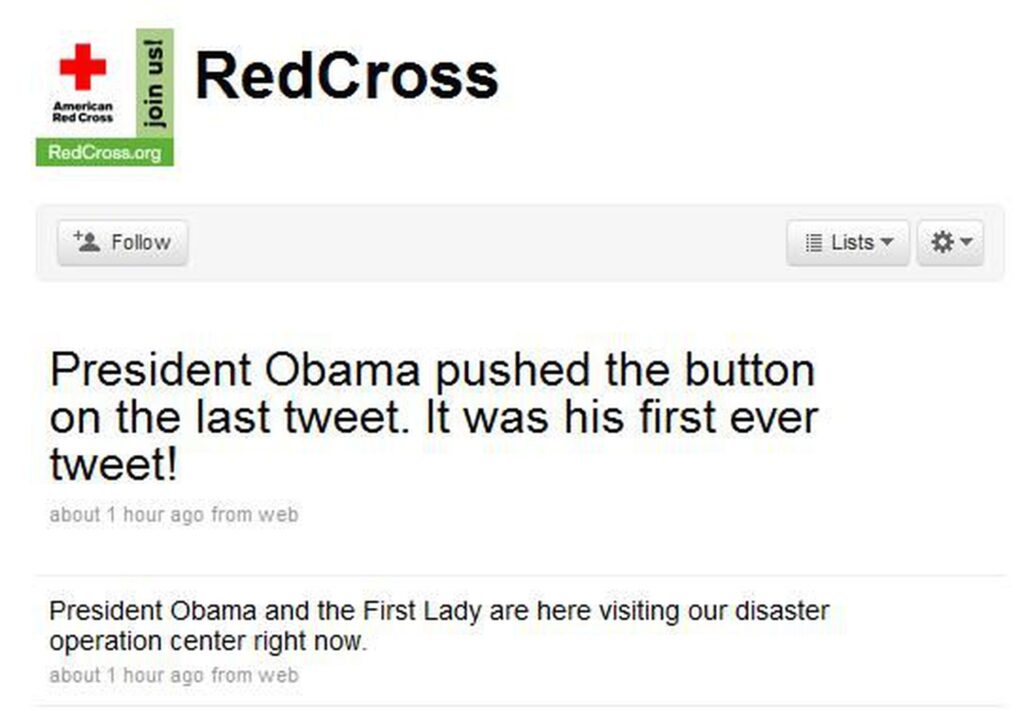 Barack Obama pushes the button on his first tweet